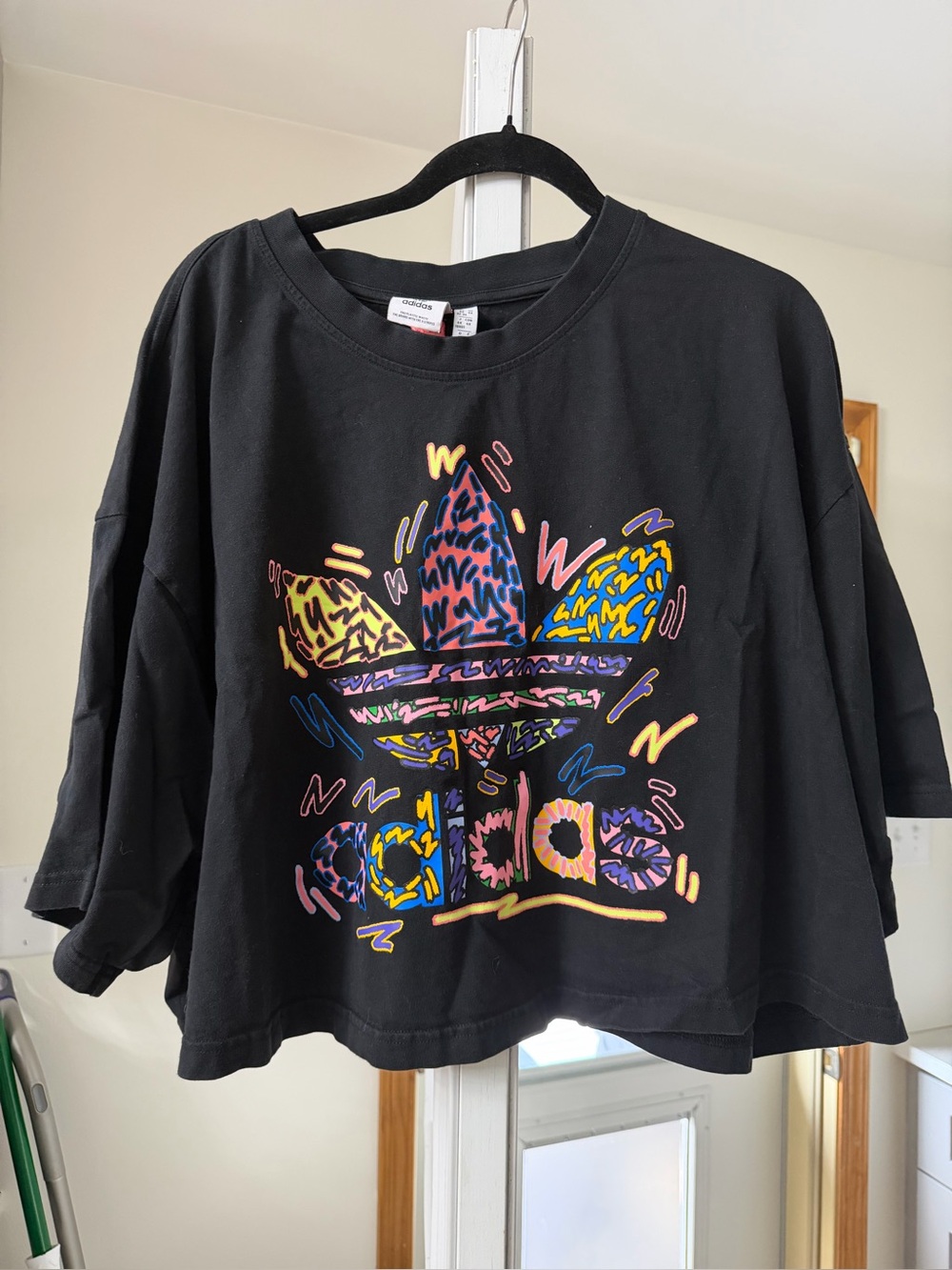 adidas Black Graphic Crewneck Tee with Trefoil Label
